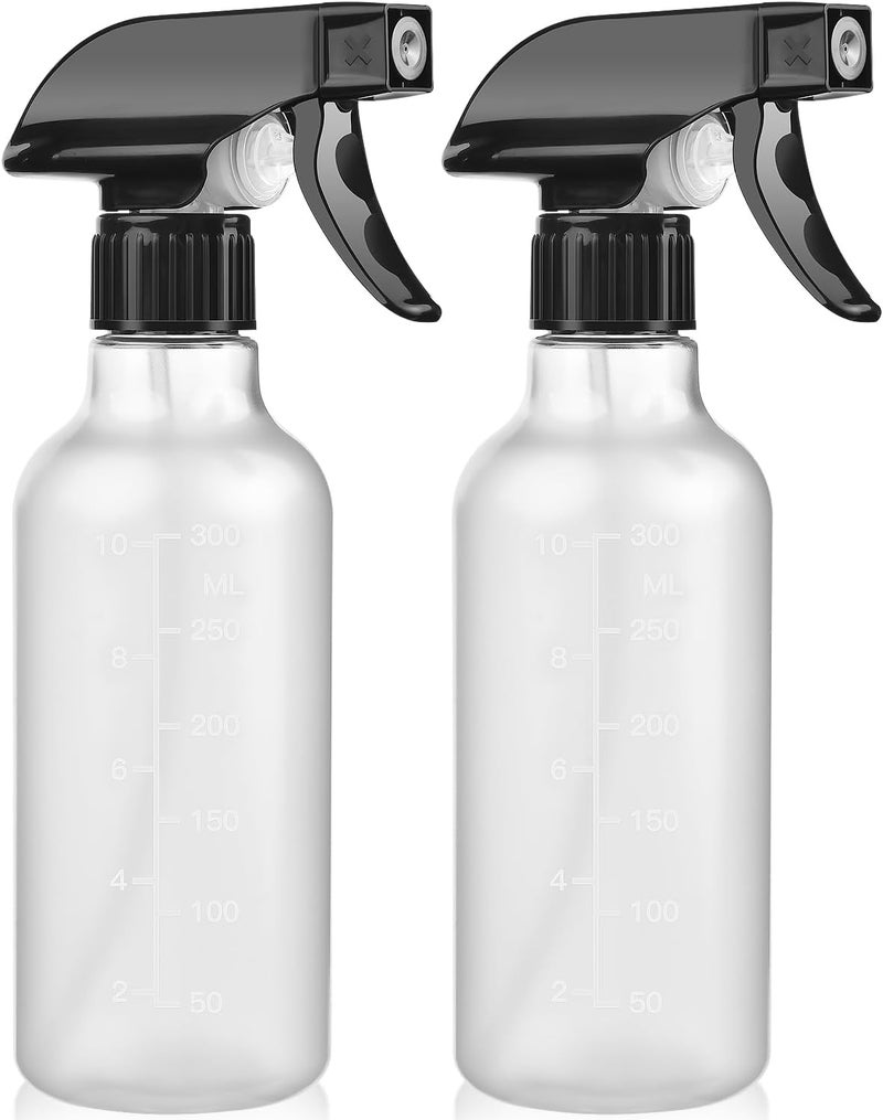Bealee Spray Bottles 2 Pack, 10 Oz, Mist & Stream, Heavy Duty Spraying Empty Water Sprayer Bottle, BPA Free Plastic Refillable Containers for Cleaning Solutions, Planting, Hair with Measurement - Image 1
